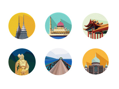 Malaysia Landmarks flat icon graphic icon illustration landmark malaysia perdanaputra petronastwintowers pulautioman theanhoutemple