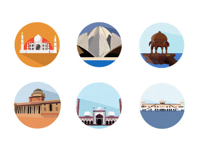 India Landmarks flat icon graphic icon illustration india jaisalmer jama masjid lake palace landmark lotus temple taj mahal