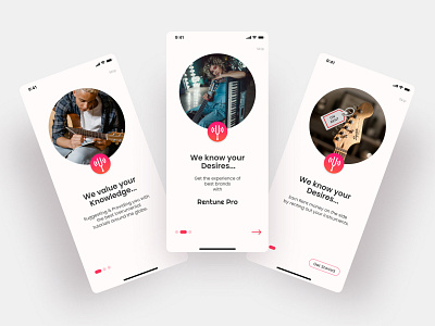 On-boarding Screens adobexd app design design dribble shot figma ios mobile app mobile design music onboarding pink product design red ui uiux walkthrough white