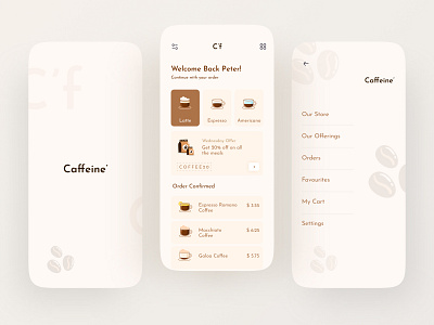 Caffeine - Coffee Shop brown cafe caffeine coffee concept cookie cup design figma mobile app mobiledesign product design ui userexperience userinterface ux