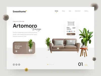 Sweethome - Furniture Website brown cushion design dribble shot figma furniture home decor interior design pillow product design sofa ui wood