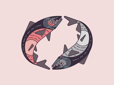 Salmon art color colour design drawing geometric icon illustration illustration art line salmon shape vector yang ying ying yang
