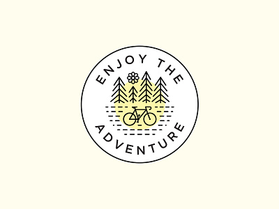 Enjoy The Adventure - Spring adventure badge bicycle bike crest icon line drawing logo nature sticker