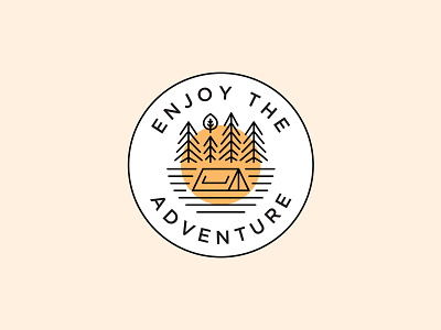 Enjoy The Adventure - Autumn adventure badge camping creative crest design icon illustration landscape line drawing logo nature orange sticker tent trees