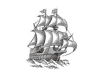 Galleon boat engraving etching galleon hand drawing icon label logo ocean package pen and ink sea ship travel traveling vector engraving