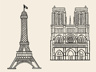 Parisian Landmarks colour drawing flat graphic design handmade hotel illustration illustrator cc paris