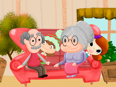 Grandparents (abuelitos) 2d character design girl grandma grandmother grandpa grandparents illustration toddler