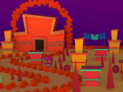 Dead City 3d 3d art animation animation 3d background cinema cinema4d concept day of the dead deads death design dof maya mexican november orange picado purple skull