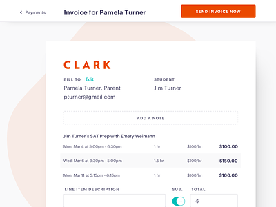 Clark's redesigned invoice builder billing clark invoice invoice design payments tutoring
