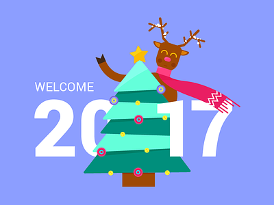 2017 2017 deer happy illustration new year vector winter