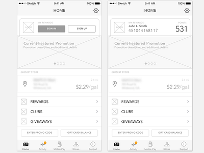 Dashboard Wireframe Concept for C-Store Mobile App Opportunity