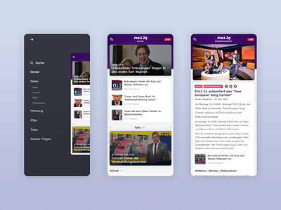 PULS24 - UI Web Design for a TV News Channel (Mobile, Part 2)