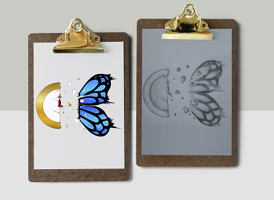 Broken Clock & Butterfly Wings animation art branding creative design graphic design illustration illustrator logo minimal