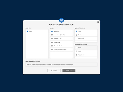 Advanced Usage Restriction Modal