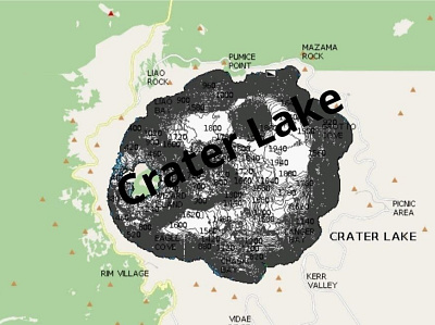 Crater Lake depth map fishing map marine chart nautical chart typography