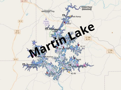 Martin Lake depth map fishing map marine chart nautical chart typography