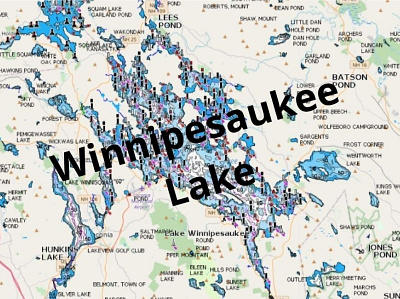 Winnipesaukee Lake depth map fishing map marine chart nautical chart typography
