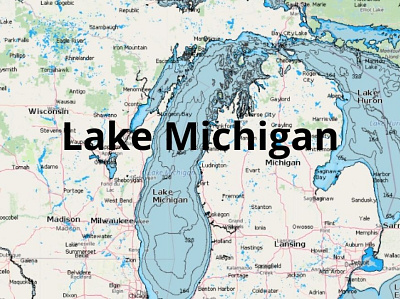 Michigan Lake depth map fishing map marine chart nautical chart typography