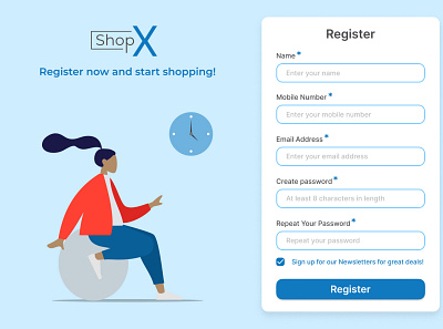ShopX Sign up/Register Form branding design figma graphic design illustration logo typography ui ux vector