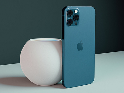 iPhone 12 Pro Max with HomePod mini apple apple design design iphone minimal minimalism modern modern design render