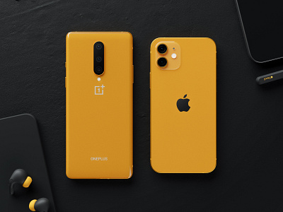 iPhone vs Oneplus All in Yellow apple apple design branding design iphone minimal minimalism modern modern design oneplus oneplus 8 phone render smartphone