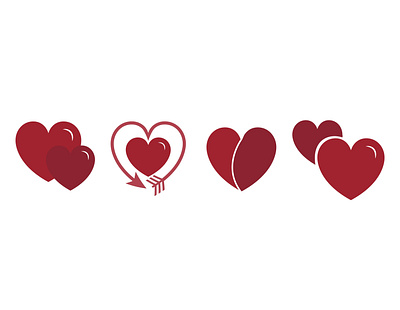 Four Red Valentine Heart Icons design flat icon illustration illustrator minimal vector