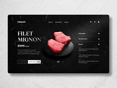 Beef Landing Page banner beef cattle cow dark mode design food graphic design interface japan japanese landing page logo meet minimalism product detail ui web design website website design