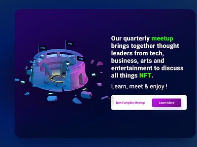 Landing page : NFT Meetup | 3D Design 3d artist branding design designer glassmorphism graphic design illustration logo nft render ui ui design