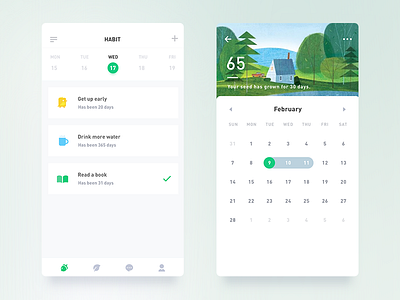 Habit Seed App Redesign calendar days green habit simple todolist