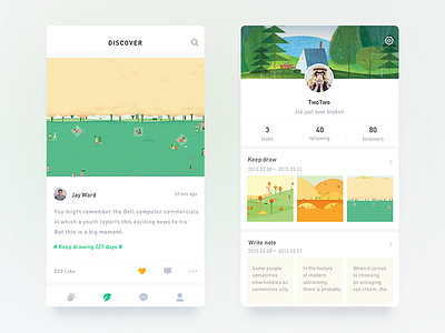 Habit Disover and profile calendar days discover feed green habit like profile simple todolist