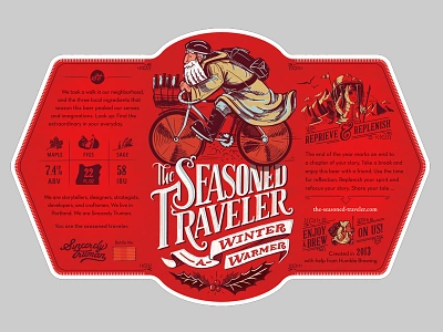 The Seasoned Traveler Label Detail beer biking brewing delivery graphic design icons illustration label lettering packaging sketch