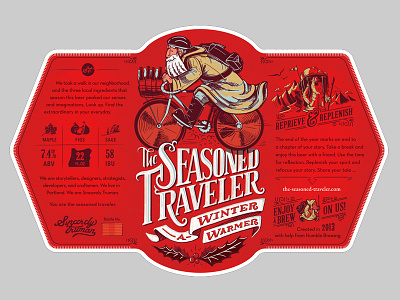 The Seasoned Traveler Label Detail beer biking brewing delivery graphic design icons illustration label lettering packaging sketch