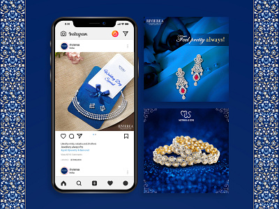 Jewellery Social Media Post advertising artwork blue branding creative design devinder devinder kumar fashion brand festival festival poster floral design illustrator jewellery jewelry jewels marble textures pearl photoshop social media