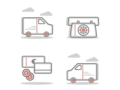 Icon set for Lodger customer service alwin jolliffe black bus clean icons clouds customer service delivery drive icon iconset line icon mail minimal money old school phone red retour vintage wallet