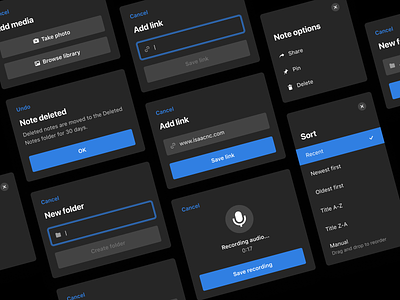 Notes app modals