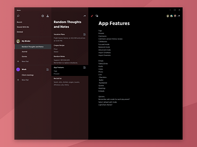 Notes App 📝 (Lucent UI) app dark desktop document left nav navigation note windows