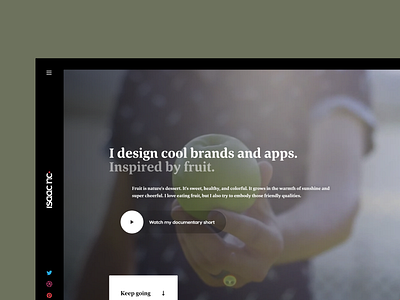 Home page video hero • personal portfolio website apple black creative dark fruit landing page layout side nav vertical