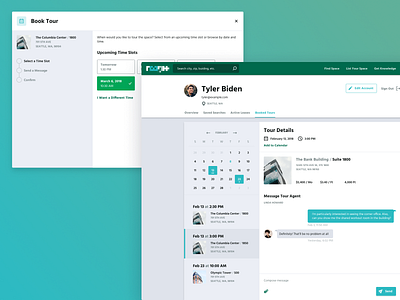 Book a tour • Real estate app calendar chat clean messages modal schedule tabs timeline website
