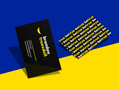 Business cards • betruemedia agency back black blue bold brand identity branding business card contrast dark front mockup pattern perspective print yellow