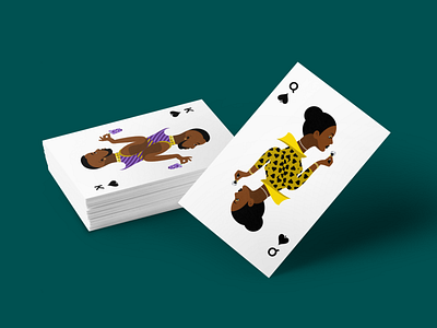Playing cards bold contrast crisp dice flat game grapes hands illustration king mockup modern people queen spades