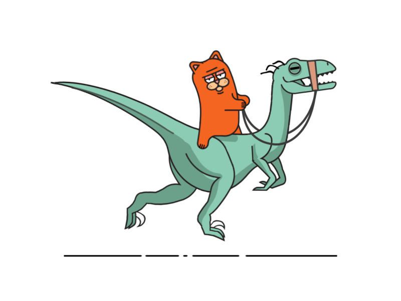 Skepticat - the raptor whisperer cat velociraptor jurrasic world after effects vector flat illustration character motion animation