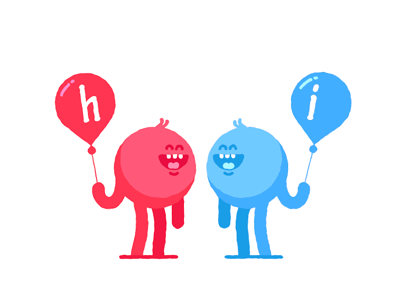 Hi 2d animation balloons flat gif happy hi walk cycle