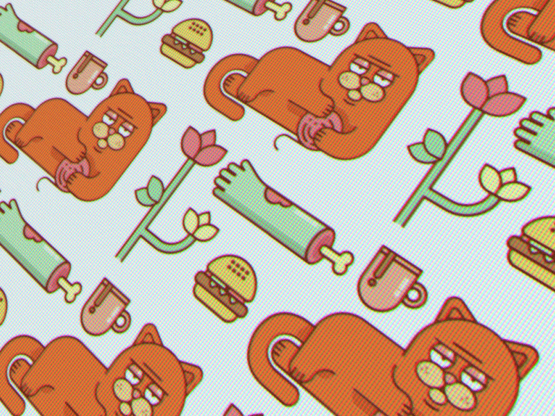 Cats + Patterns = Awesome! burger cat coffee flat illustration pattern pixel monkeys zombie