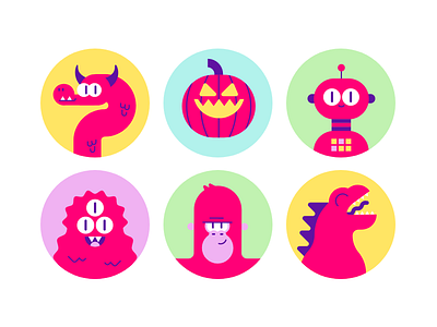Monster icons dragon godzilla icons illustrator king kong monsters pumpkin robot vector