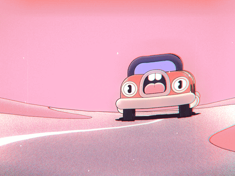 The long and winding road 2d 2d animation aftereffects car cartoon cuphead driving fuax3d gif retro road vintage