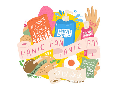 Panic Buying bright colour food food illustration fruit groceries hand drawn hand lettering illustration ingredients panic buying products illustration quarantine recipes shopping typography vector veg