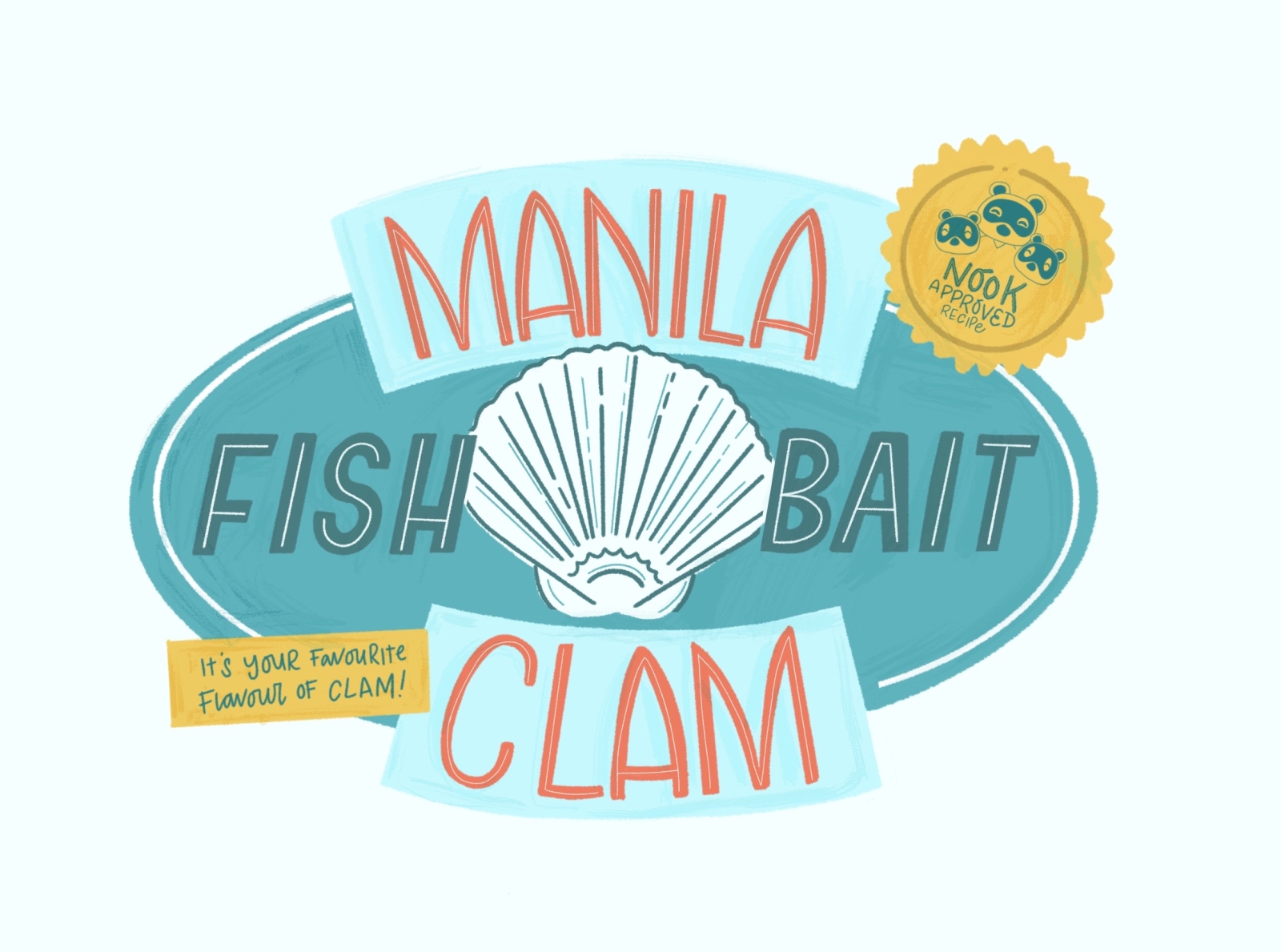 Animal Crossing - Manila clam fish bait logo by Jess Bright on