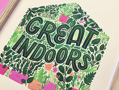 The Great Indoors Print botanical colour cute cute prints design graphic design hand drawn hand lettering happy plants home decor illustration kawaii leafy greens lettering plants print printed products prints for sale type vector