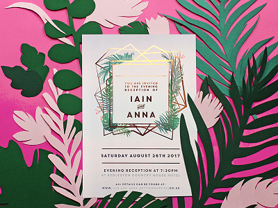 Geometric Wedding - Foiled blush copper flowers foil geometric greenery grey illustration leaves papercraft type wedding stationery