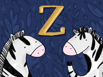 Z for Zebra alphabet animals blue children illustration ipad pro leaves texture wildlife yellow zebra